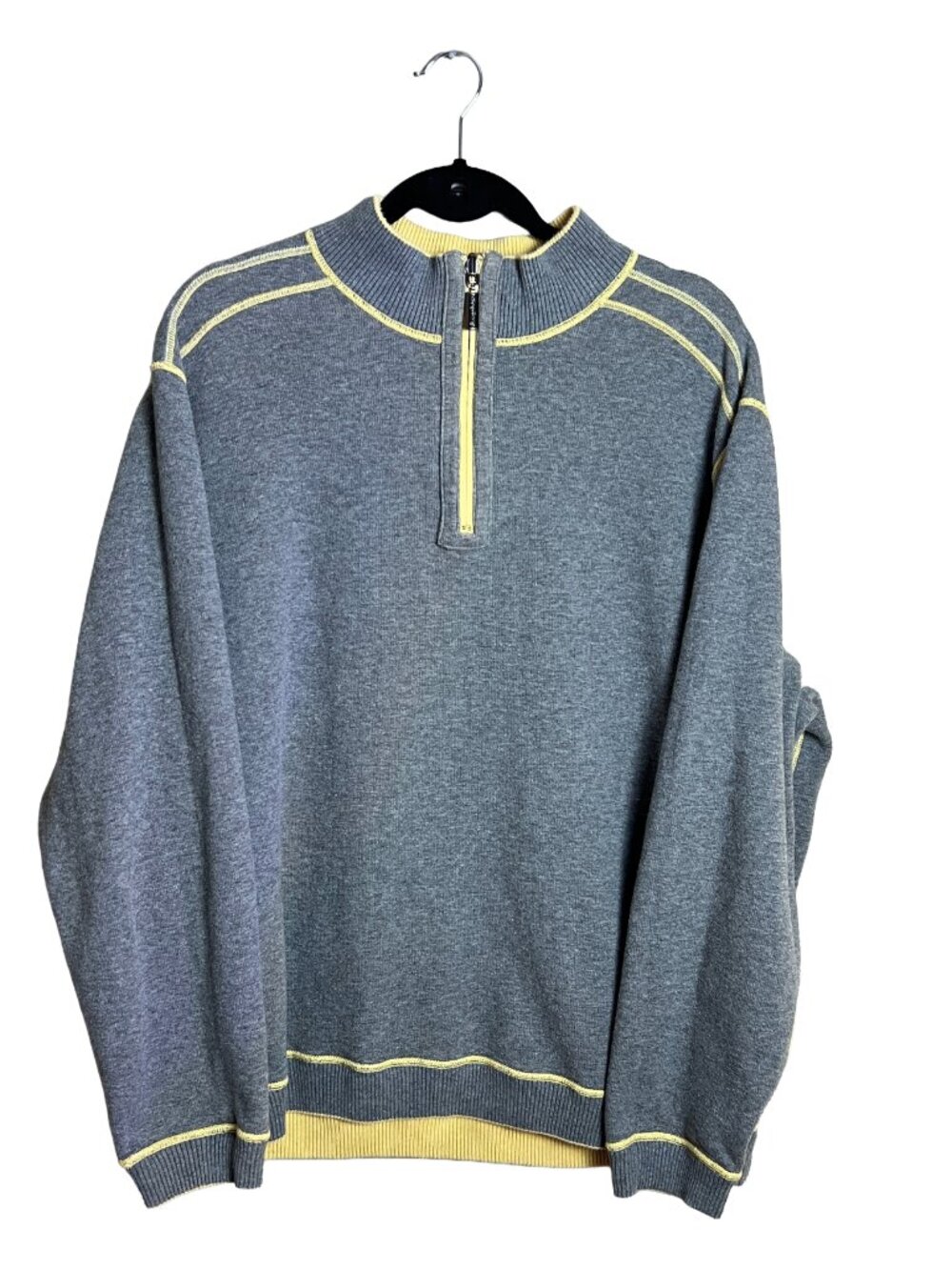 Tommy‎ Bahama Reversible Quarter Zip Pullover Gray Yellow Large